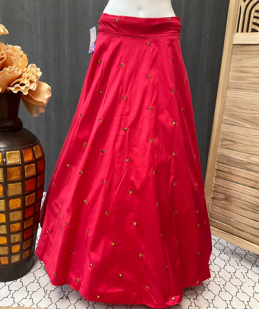Plus Size Pink Satin Silk Skirt Size 58 - Full Flare Garba Skirt