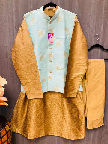 Indian Kurta for Men - Colorful Design Embroidery Mens Kurta with Jacket
