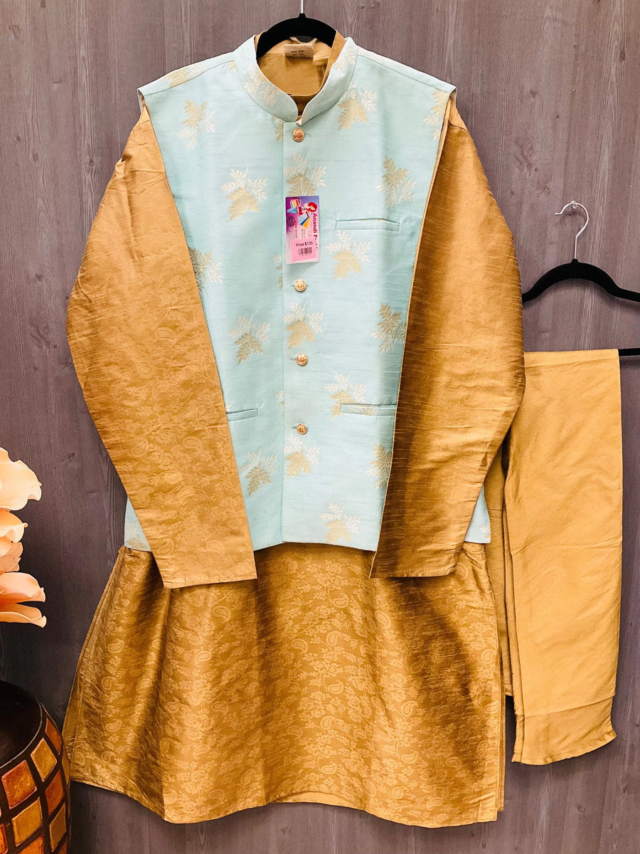 Indian Kurta for Men - Colorful Design Embroidery Mens Kurta with Jacket