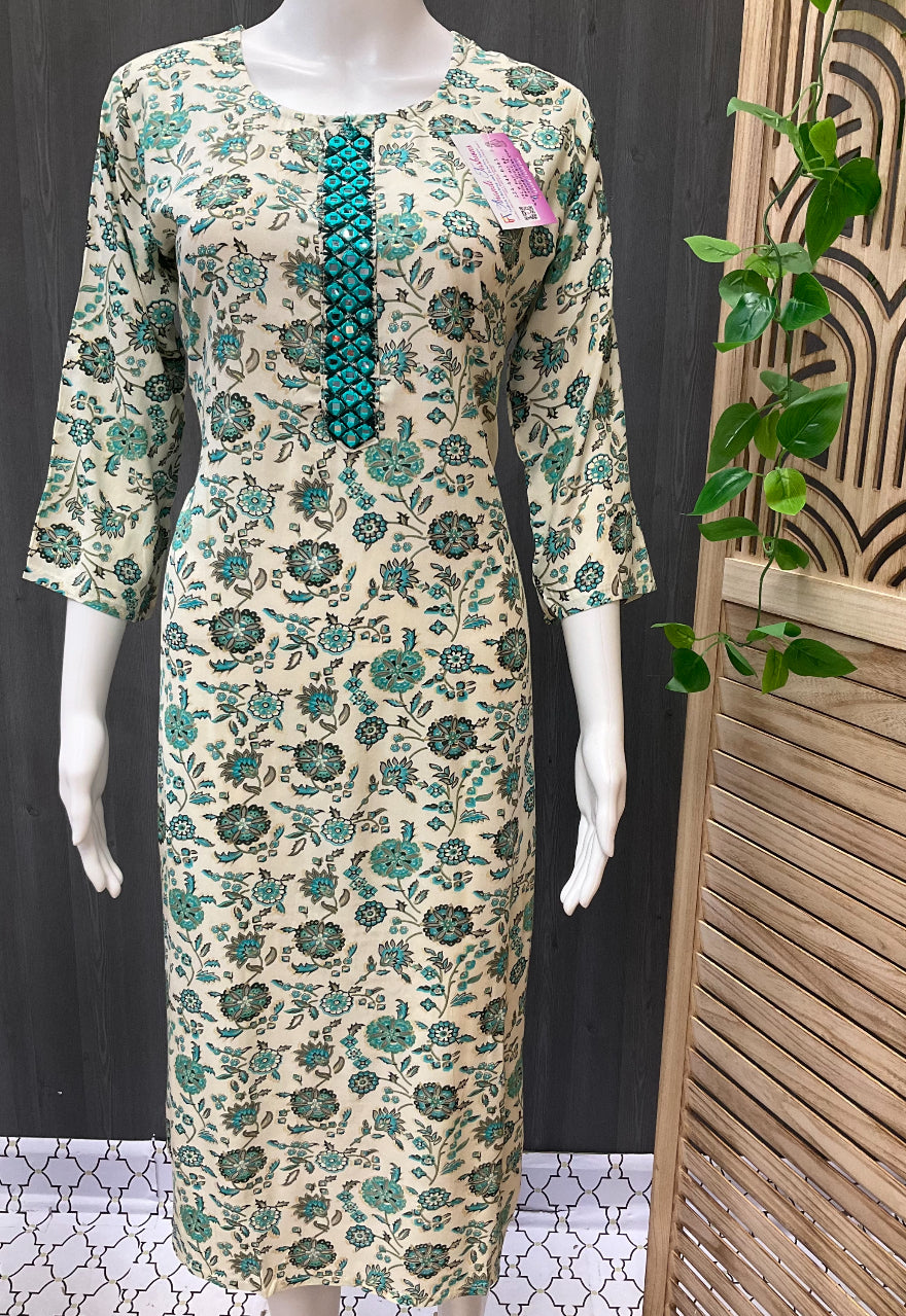 Size 44/US L-Soft rayon half white kurti with floral print image 1