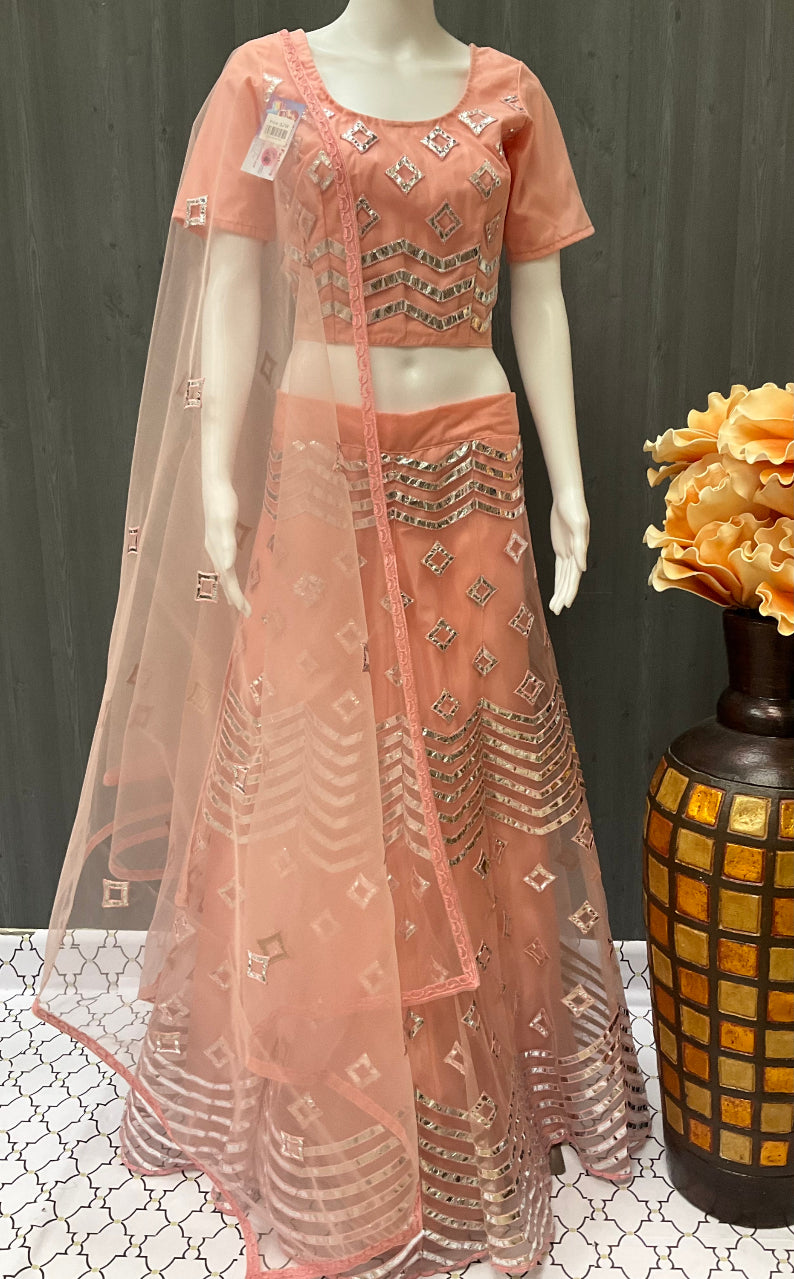 Lehenga Choli - Pink Lehenga Dress with Foil Mirror Work- Size 38 image 0