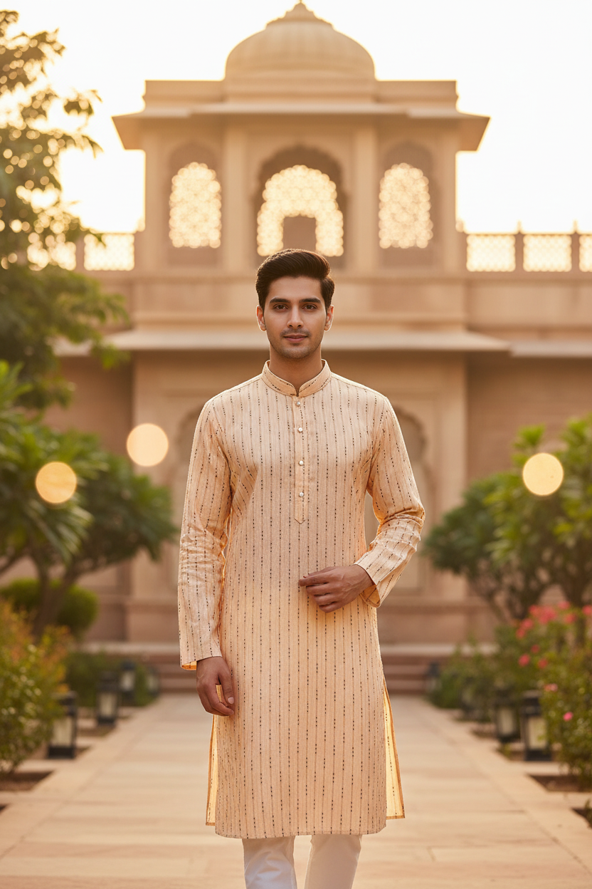 Men’s Orange Kurta Set – Plus Size - Mens - Kurta Set - Anandi Fashions