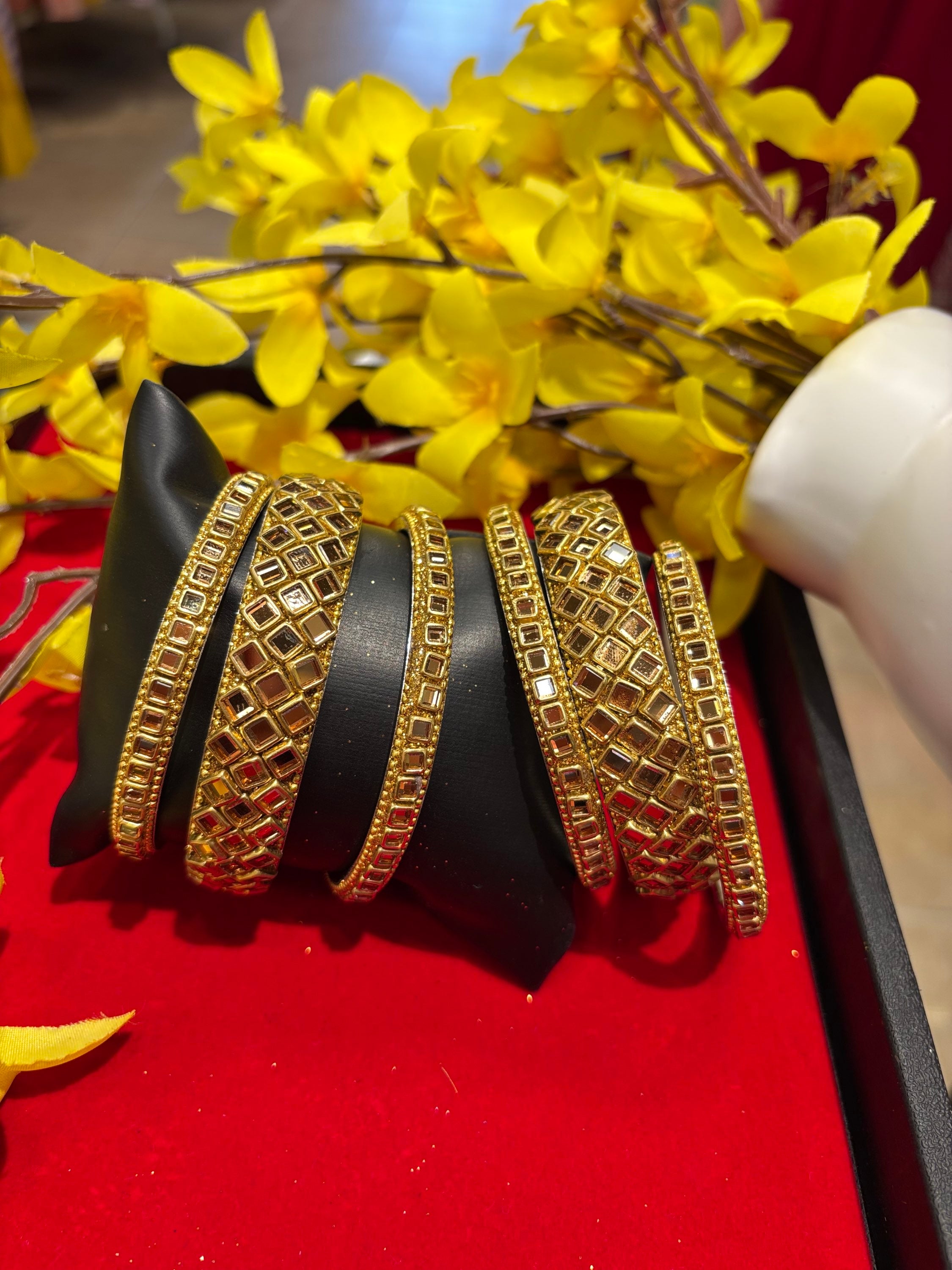Fancy Gold Stone Bangles- (Set of 6) image 1