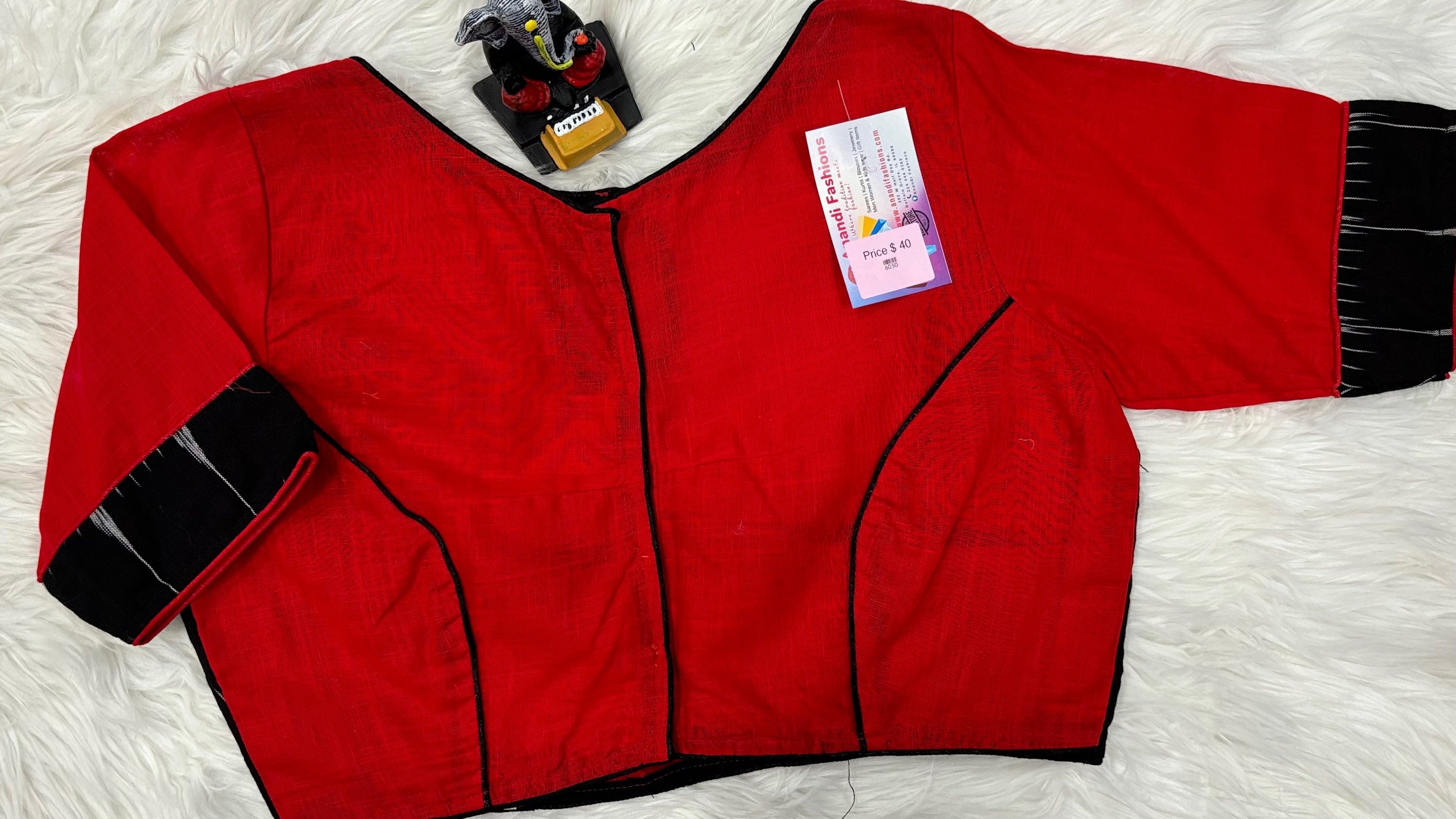 Pure Cotton Red & Black Combination Blouse - Size 40 image 0