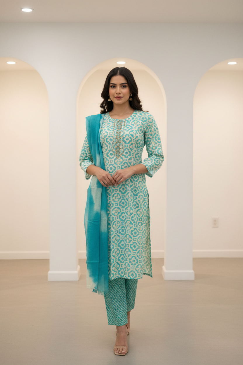 Blue - Pure Cotton kurti set- size 36