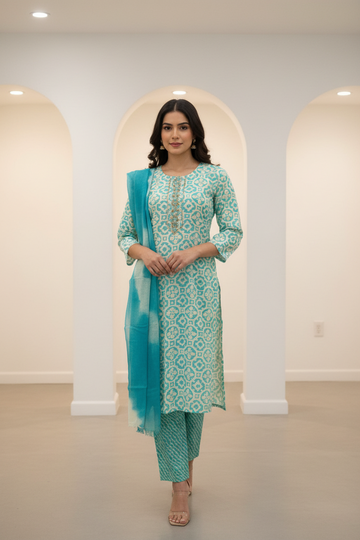 Blue - Pure Cotton kurti set- size 36