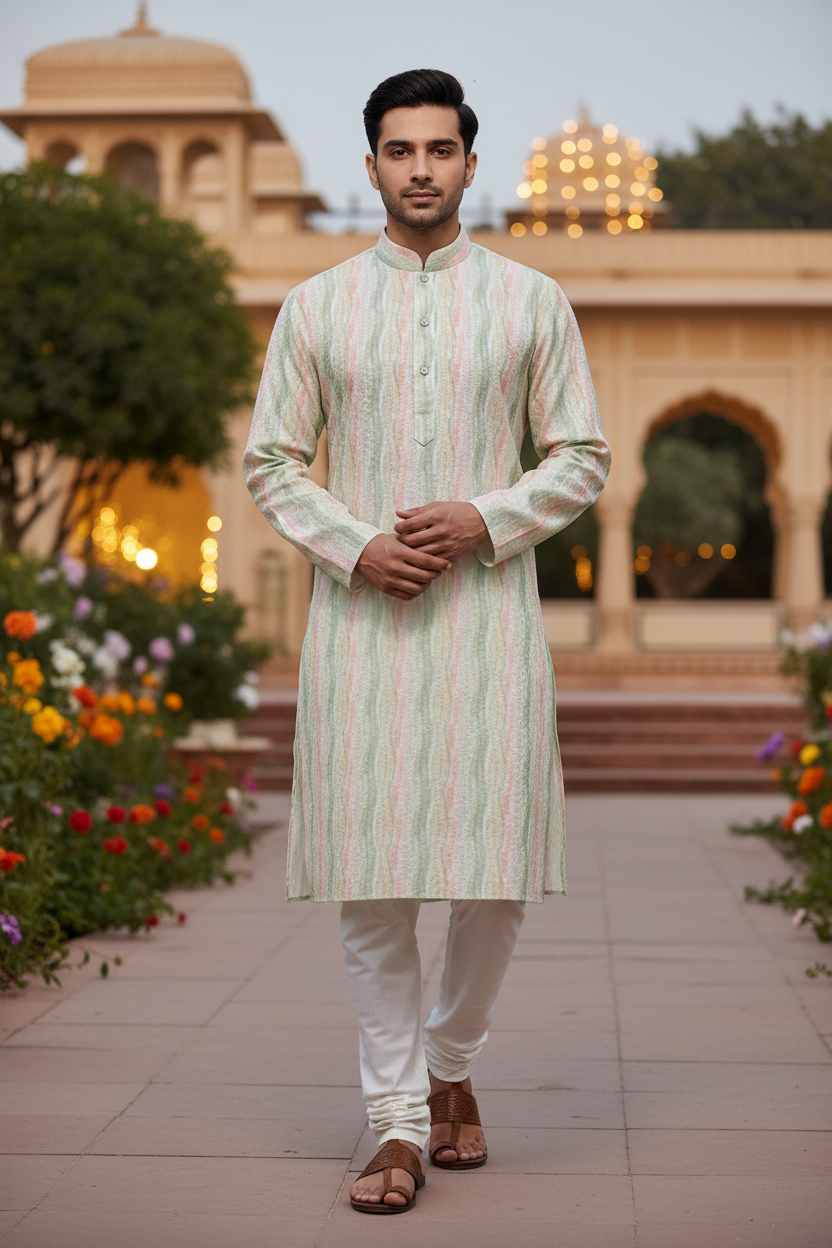 Men’s Patterned Kurta Set - Mens - Kurta Set - Anandi Fashions