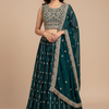 Teal Green Georgette Lehenga Set with Gold Sequin Buti & Geometric Blouse - Anandi Fashions