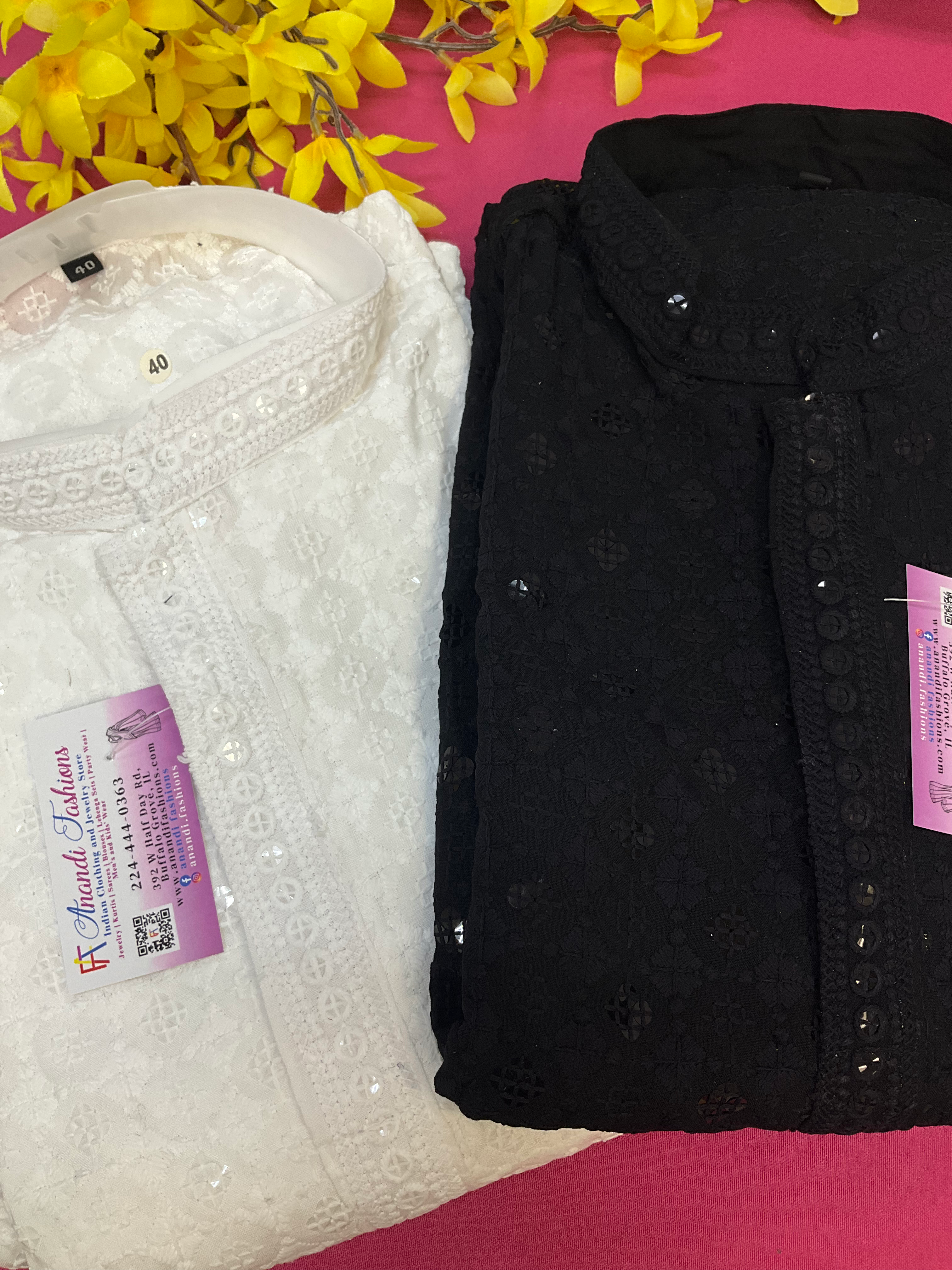 Chikankari Sequence kurta set for men image 0