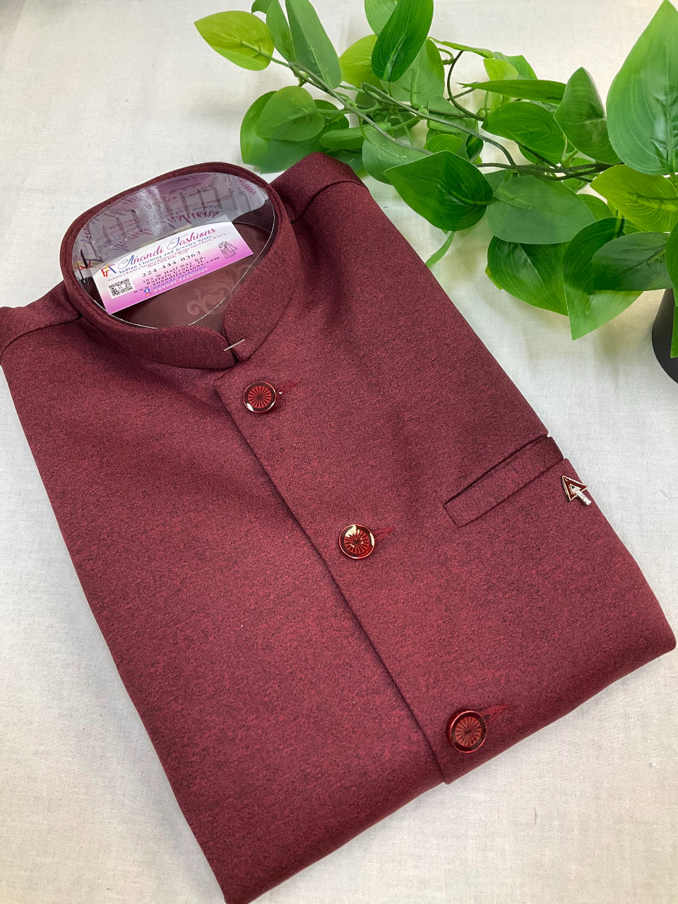 Premium Quality -Maroon Color Modi Jacket with Pockets image 1