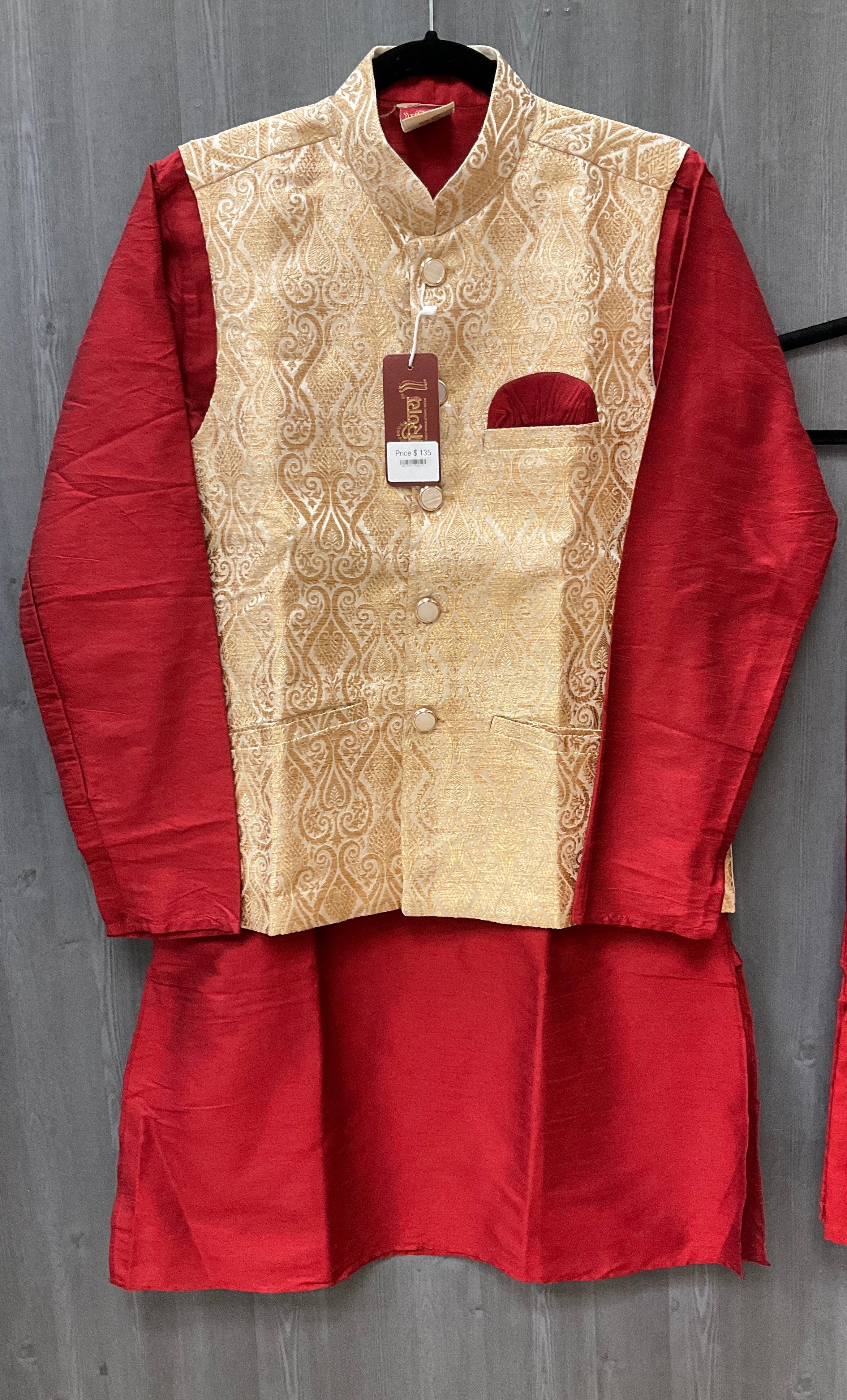 Kurta with Vest - Men's Party Wear Maron Kurta Pajama with Jacket image 1
