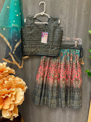 Green and Pink Cute kids lehenga set