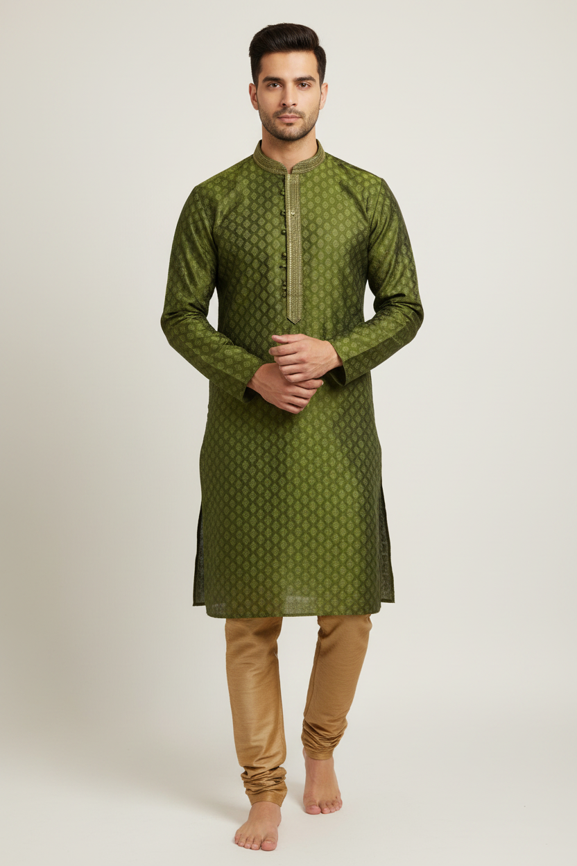 Men’s Green Silk Kurta Set