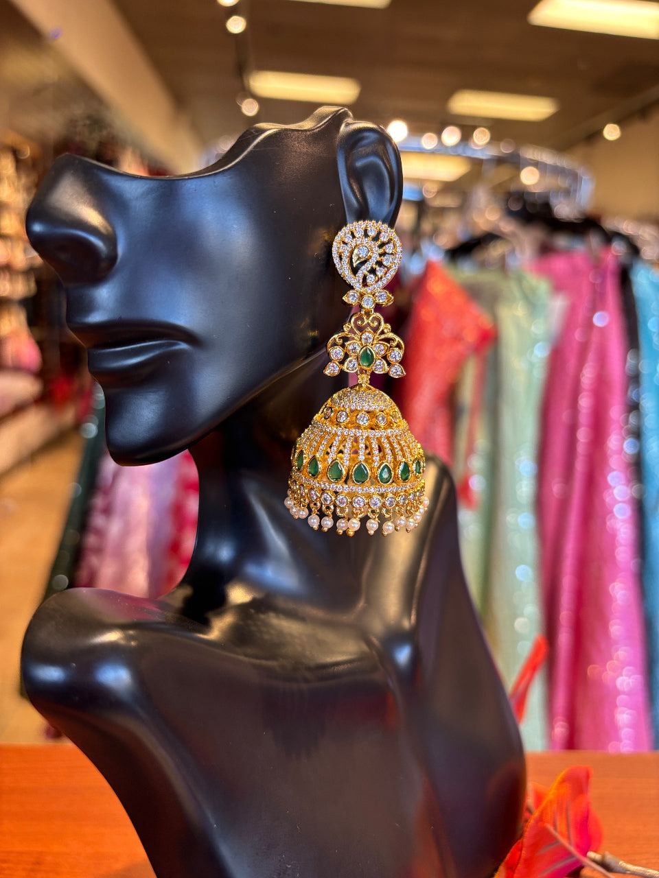 Jhumka Earrings - Stunning Light Weight Long CZ Jhumkas image 0