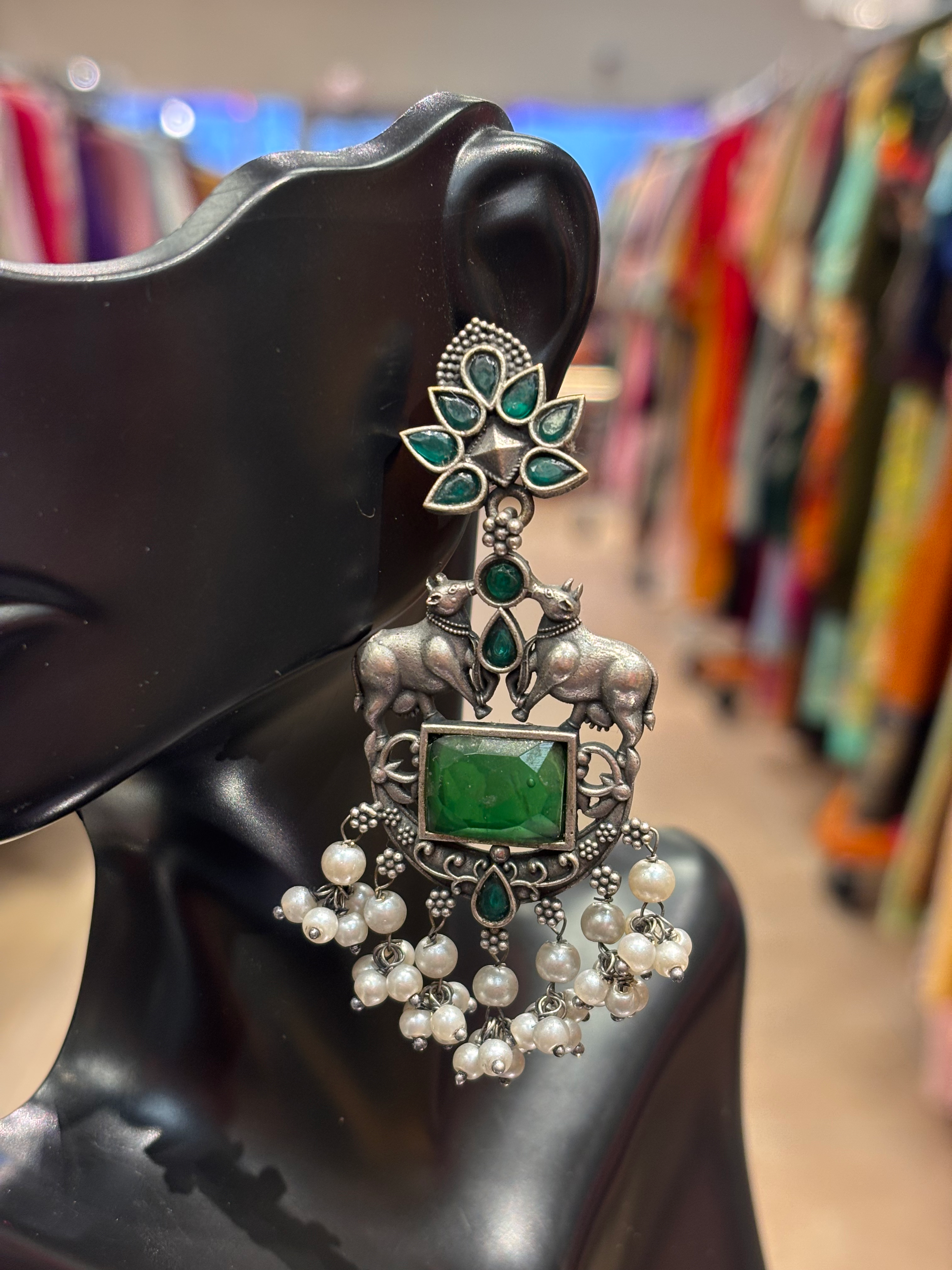 Premium Quality Oxidized Earrings with pearl hanging  image 3