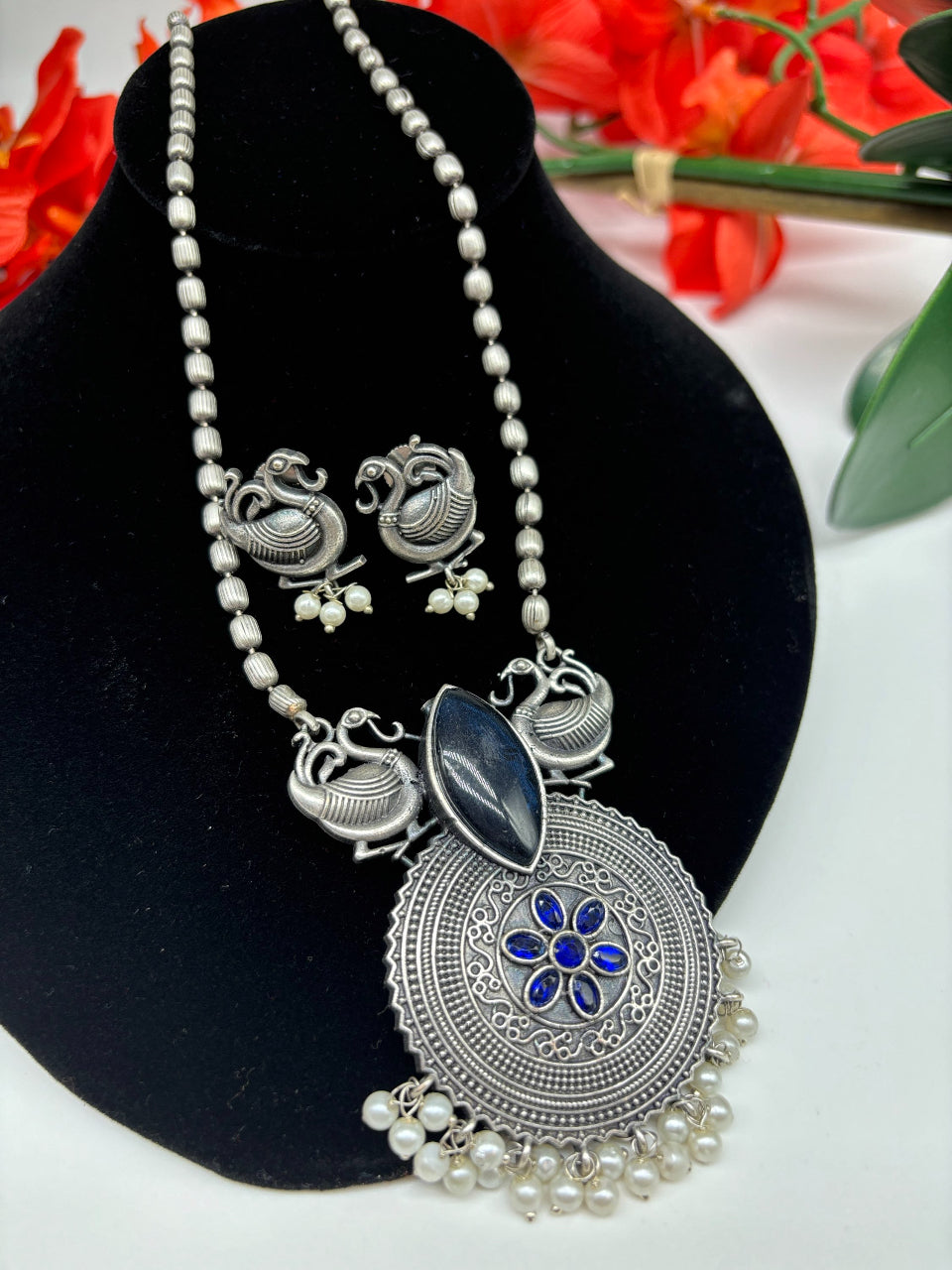 German Silver Long Chain Necklace set image 0