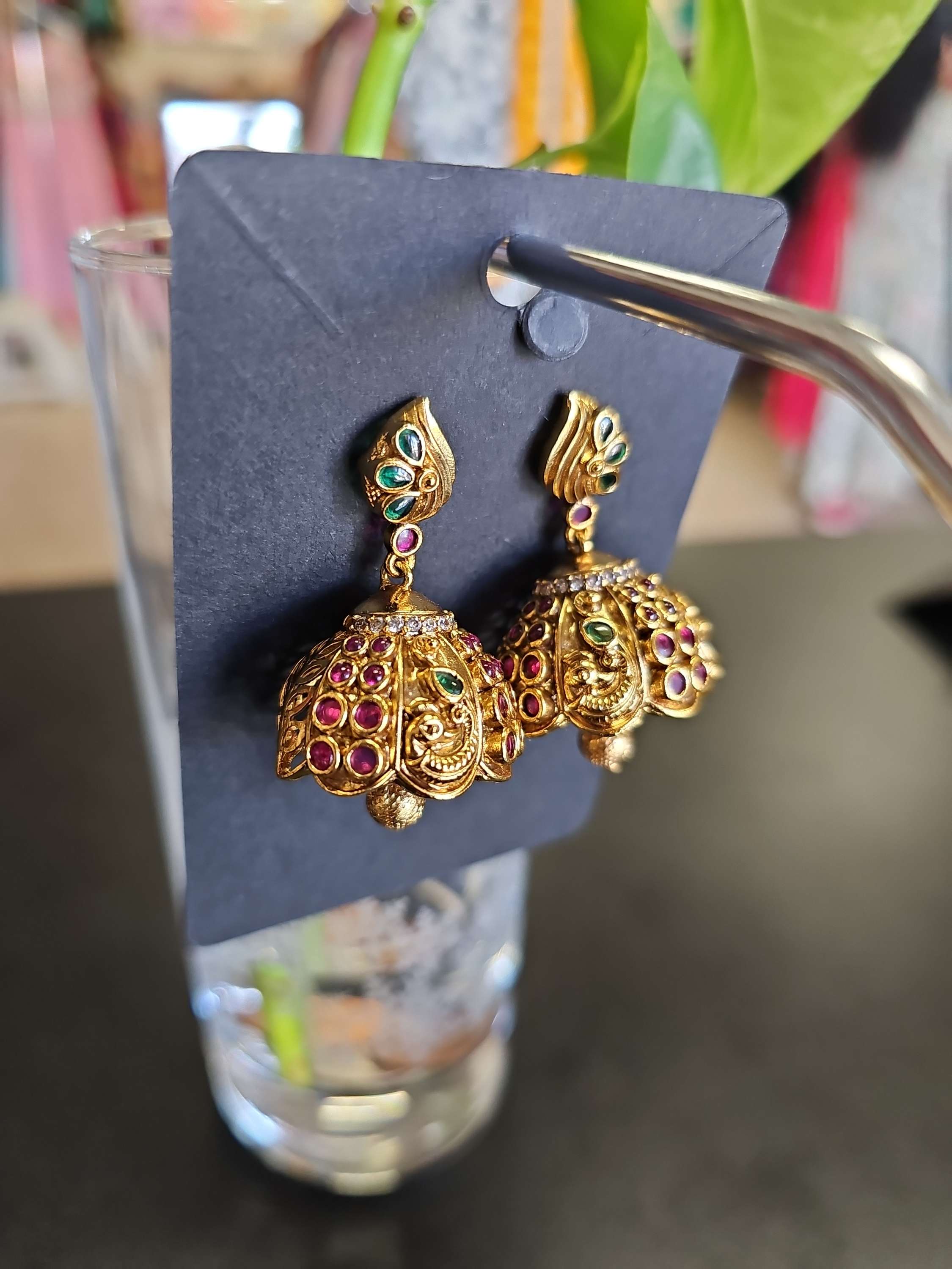 Gold Plated Earring - Gold Plated Red Pearl Earring Red Pearls image 1