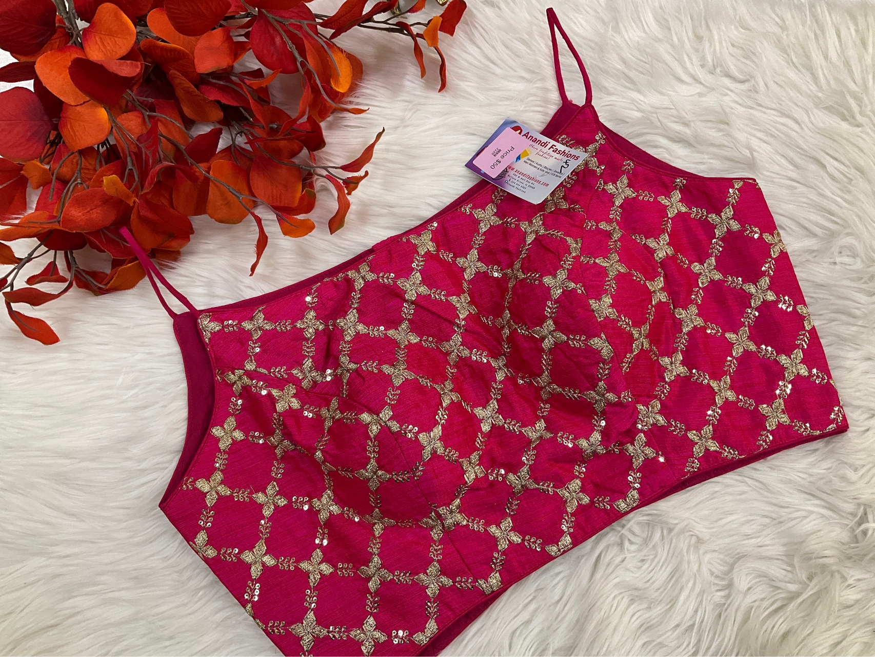 Sleeveless Blouses - Hot Pink Blouse with Intricate Work image 0