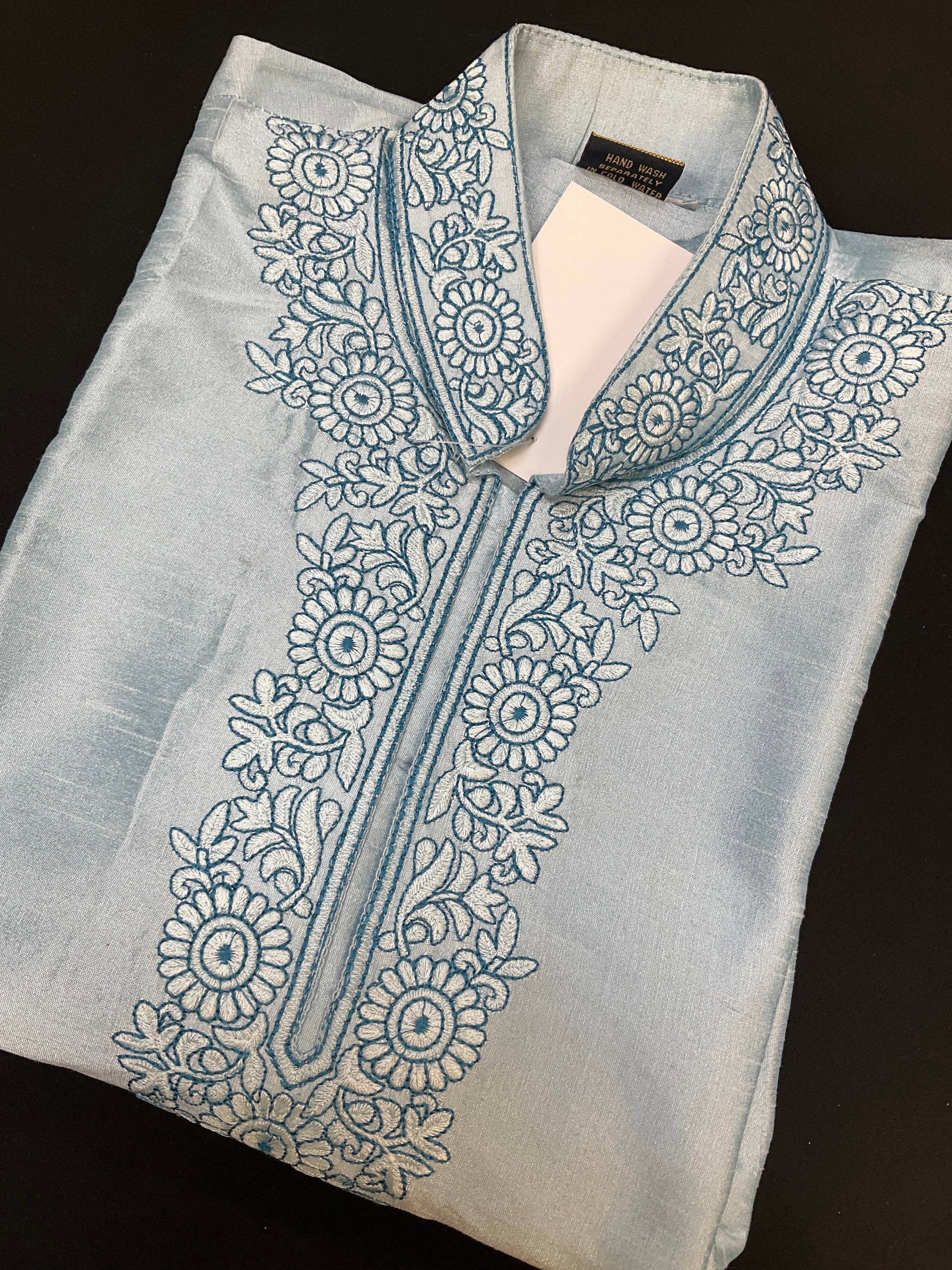 Size 52-Light blue Silk kurta for men image 0
