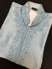 Size 52 Light Blue Silk Kurta for Men | Plus Size Traditional Ethnic Wear