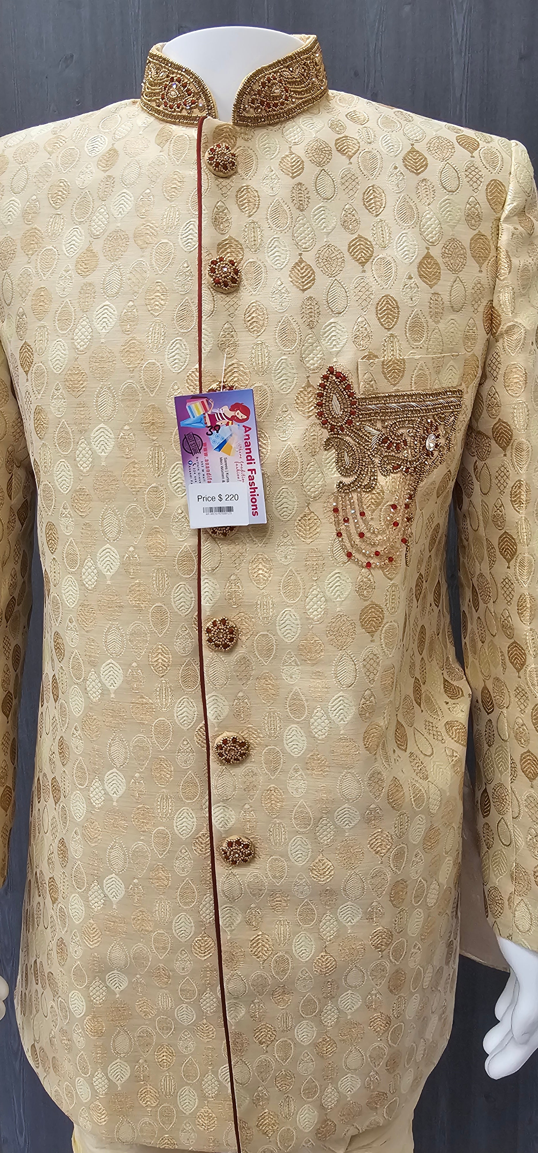 Mens sherwani - Gold Color Men's Sherwani with Jodhpuri pant- Size 38 image 4