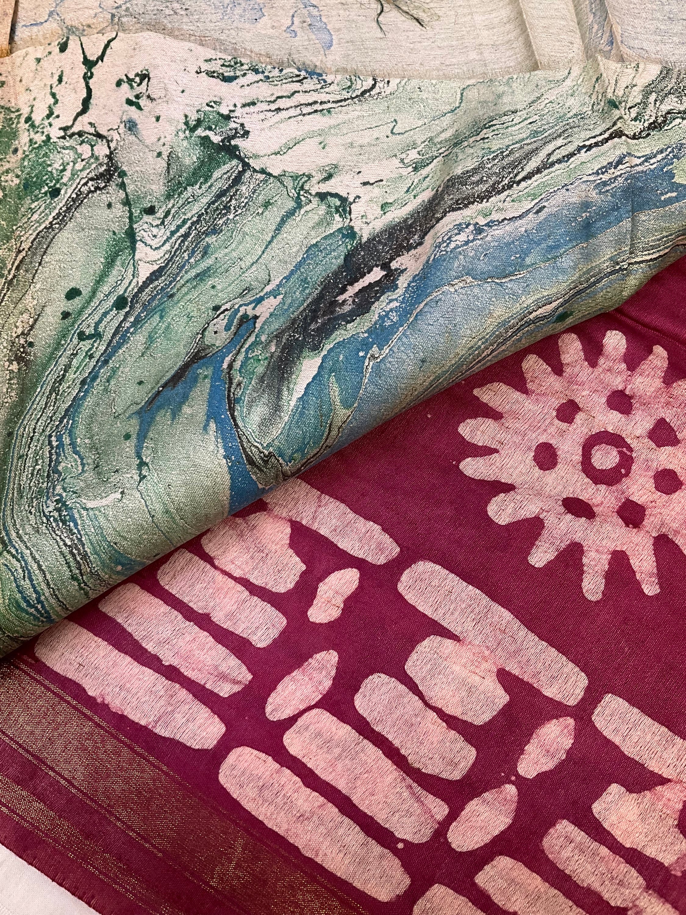 Batik print sarees with digital print pallu image 7