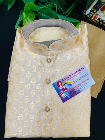Boys Kurta Pajama - Elegant Party Wear Light Yellow Boys Kurta set