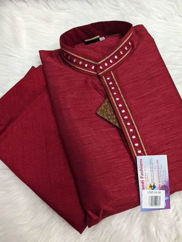 Men Kurta Pajama - Maroon and Blue Men's kurta
