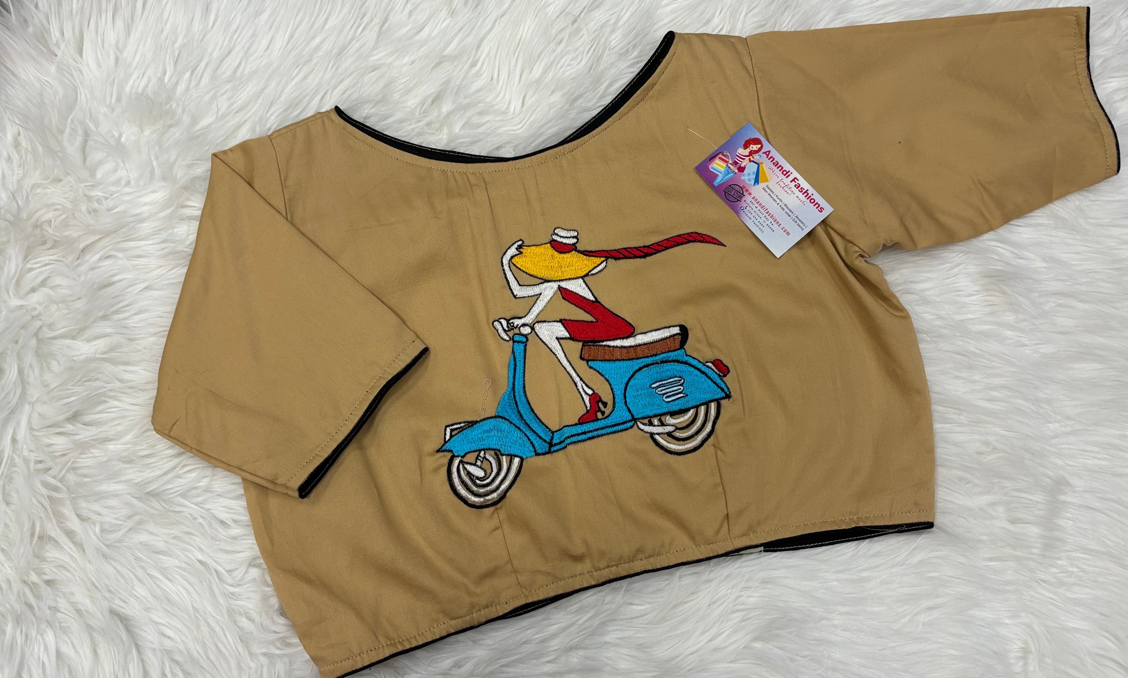 Embroidery Design Boat Neck Malai Silk Blouse Size 38 image 0