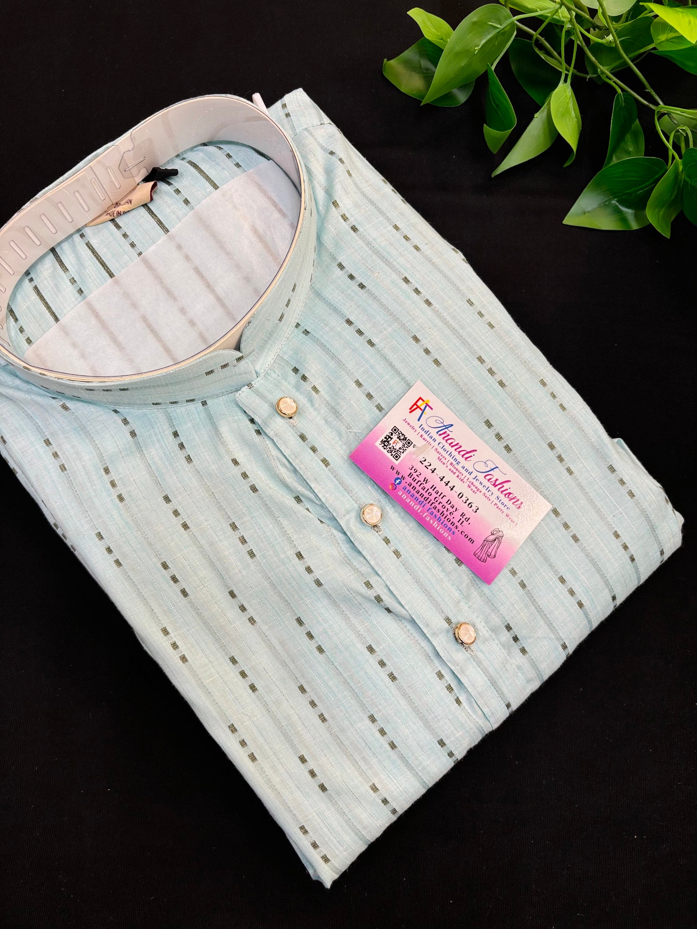 Plus Size Light Blue Kurta Pajama Set for Men - 52 to 60 image 1