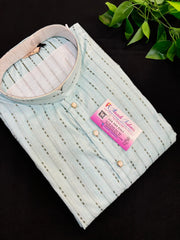 Plus Size Light Blue Kurta Pajama Set for Men - 52 to 60
