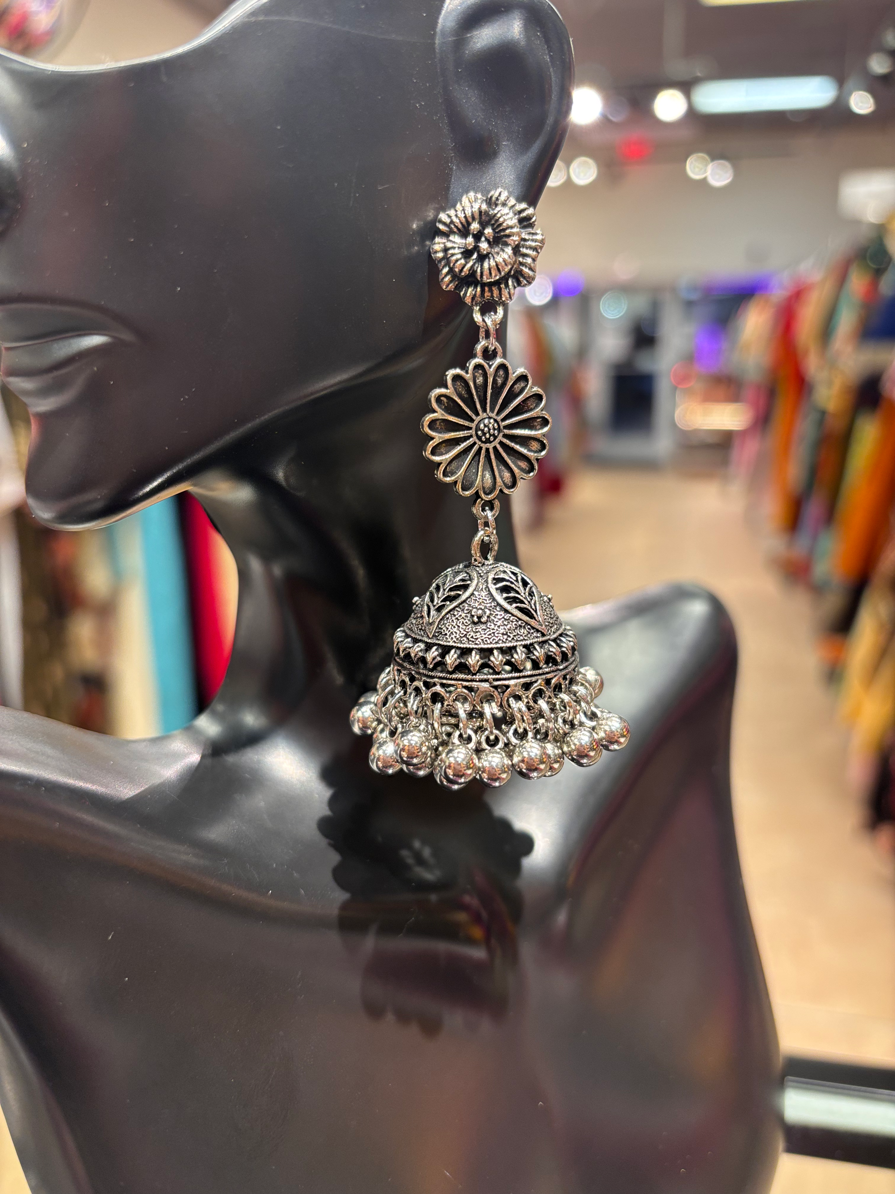 German Silver Jhumkas with Gungharu/small bells image 2