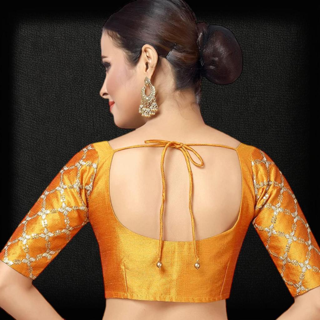 Raw Silk Blouses with embroidery work on sleeves image 2