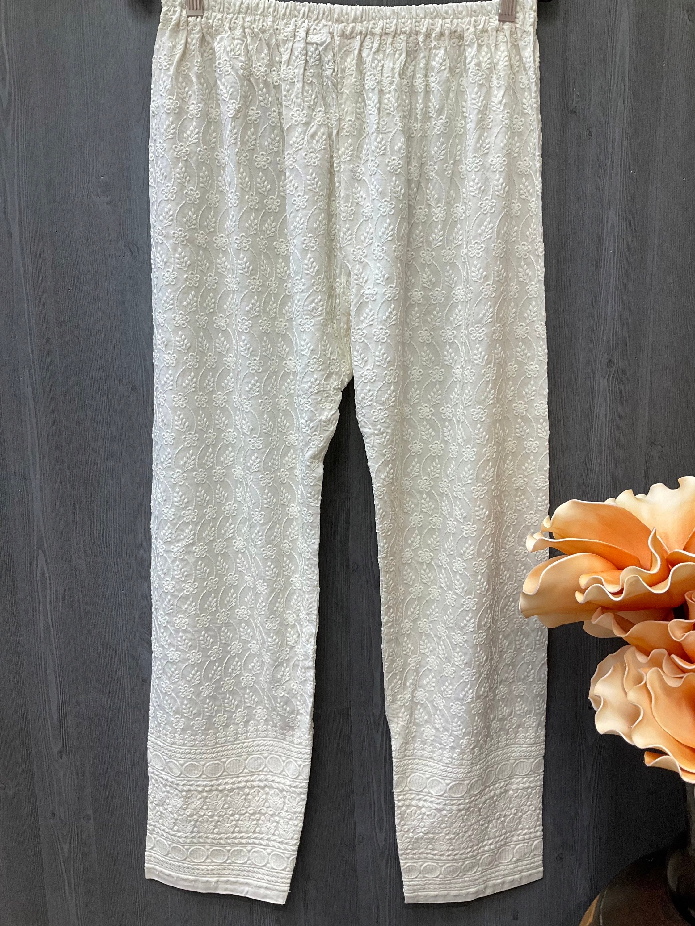 Half White Color Chikankari Pants- fits M size image 0