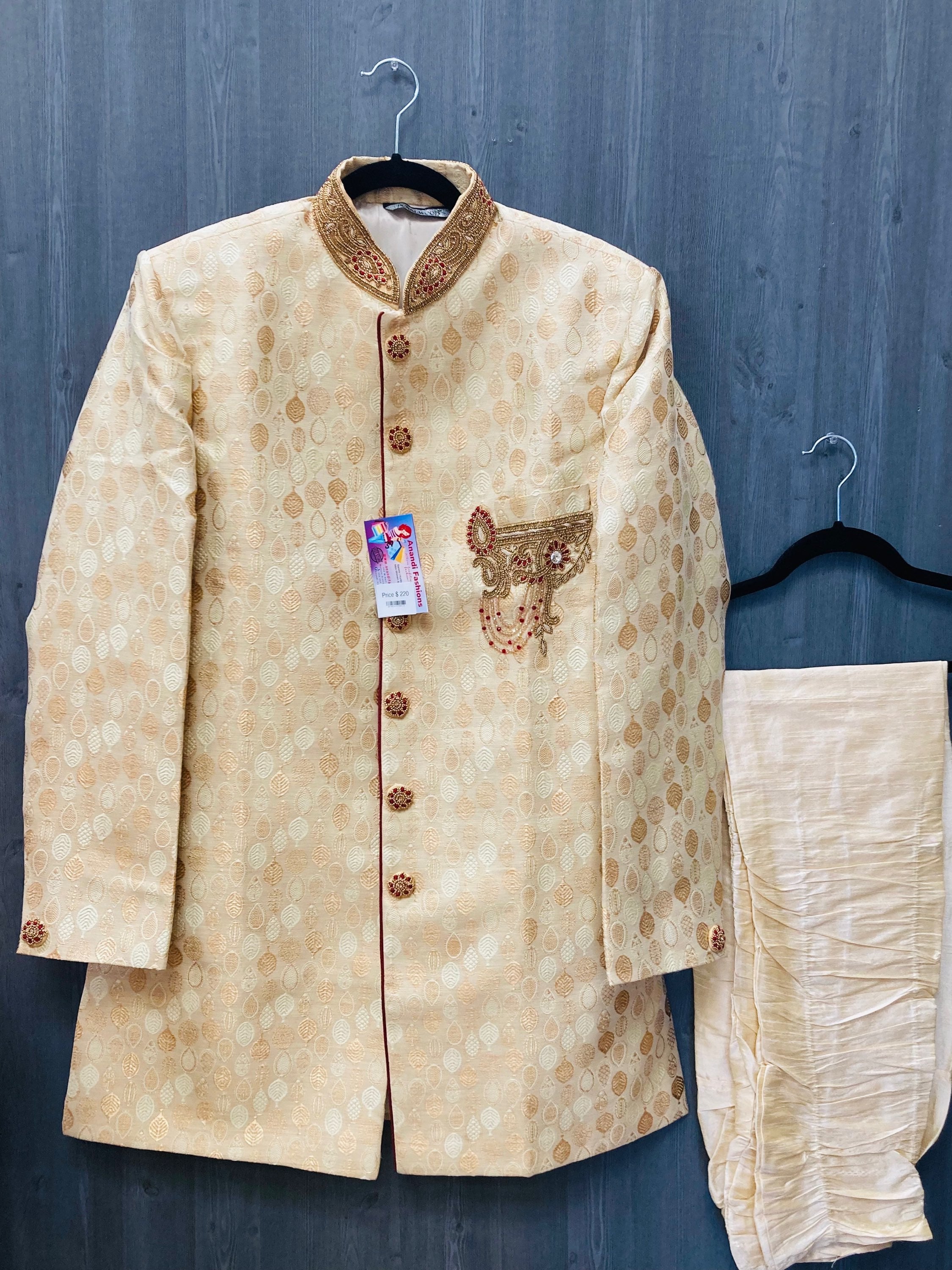 Mens sherwani - Gold Color Men's Sherwani with Jodhpuri pant- Size 38 image 1