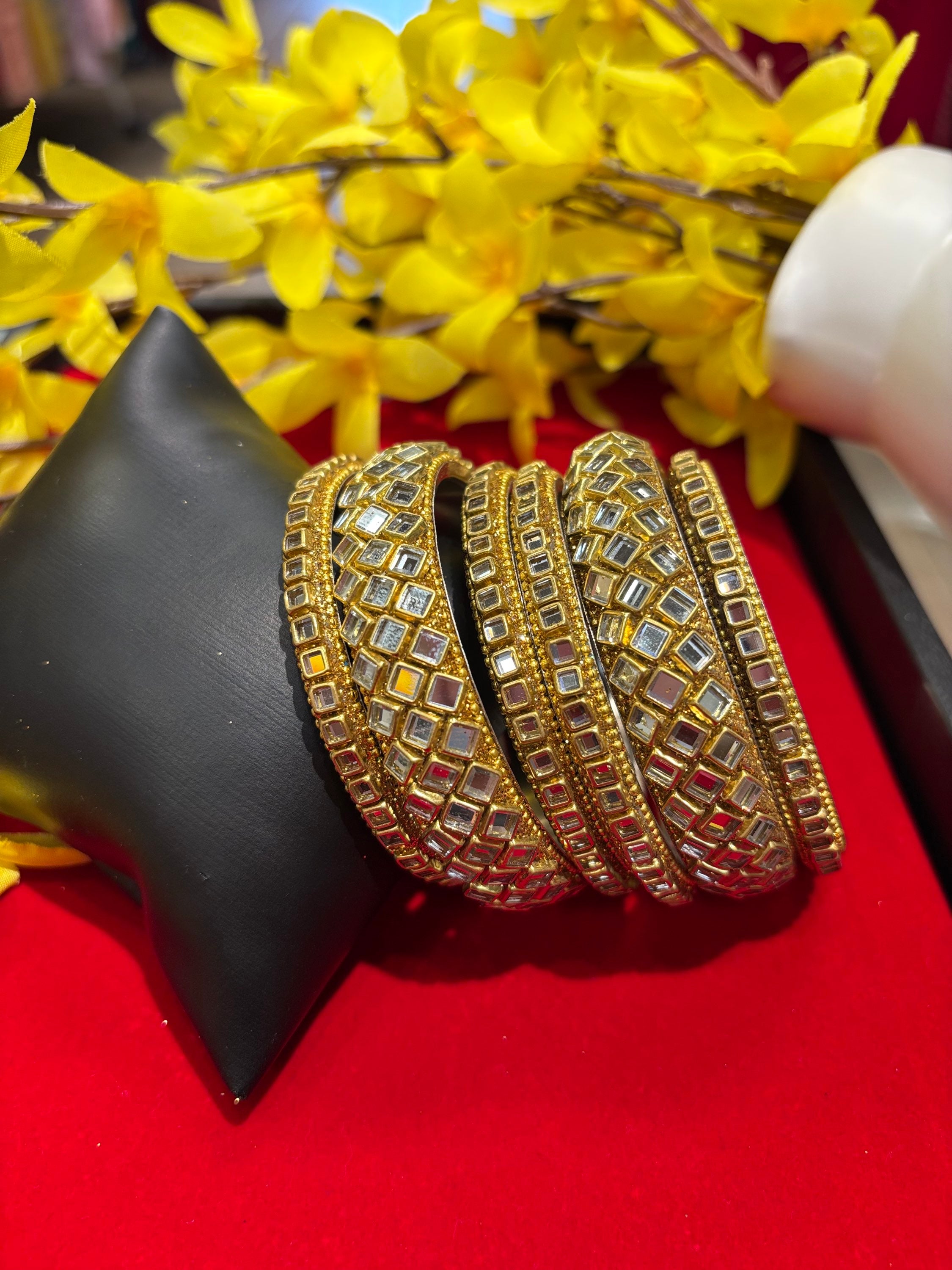 Fancy Gold Stone Bangles- (Set of 6) image 4