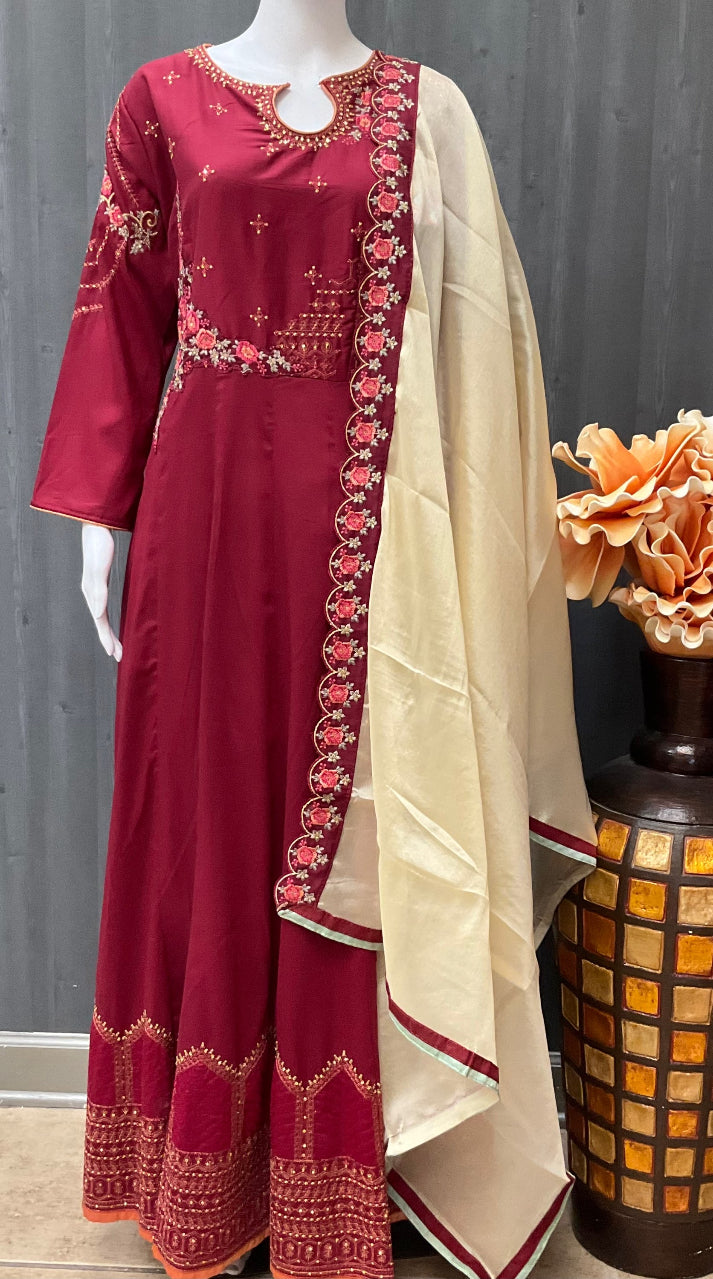Indian Party Dresses - Maroon Color long party wear dress in size 40/US S image 0