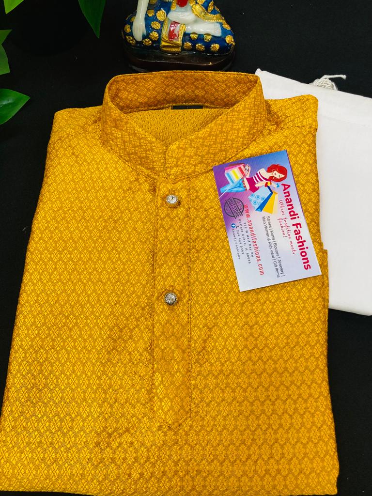 Boys Kurta Pajama - Boys Yellow Kurta with Elegant Patterns with Pajama image 0