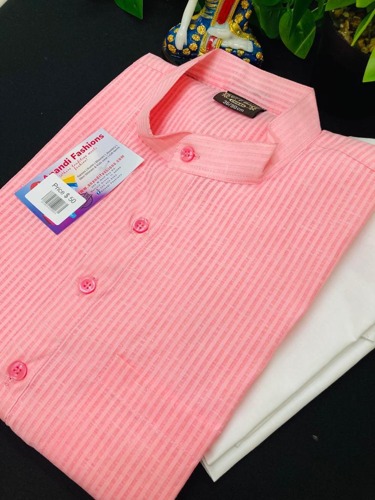 Pink and White Kurta Set - Elegant Kurta with Stripe Design