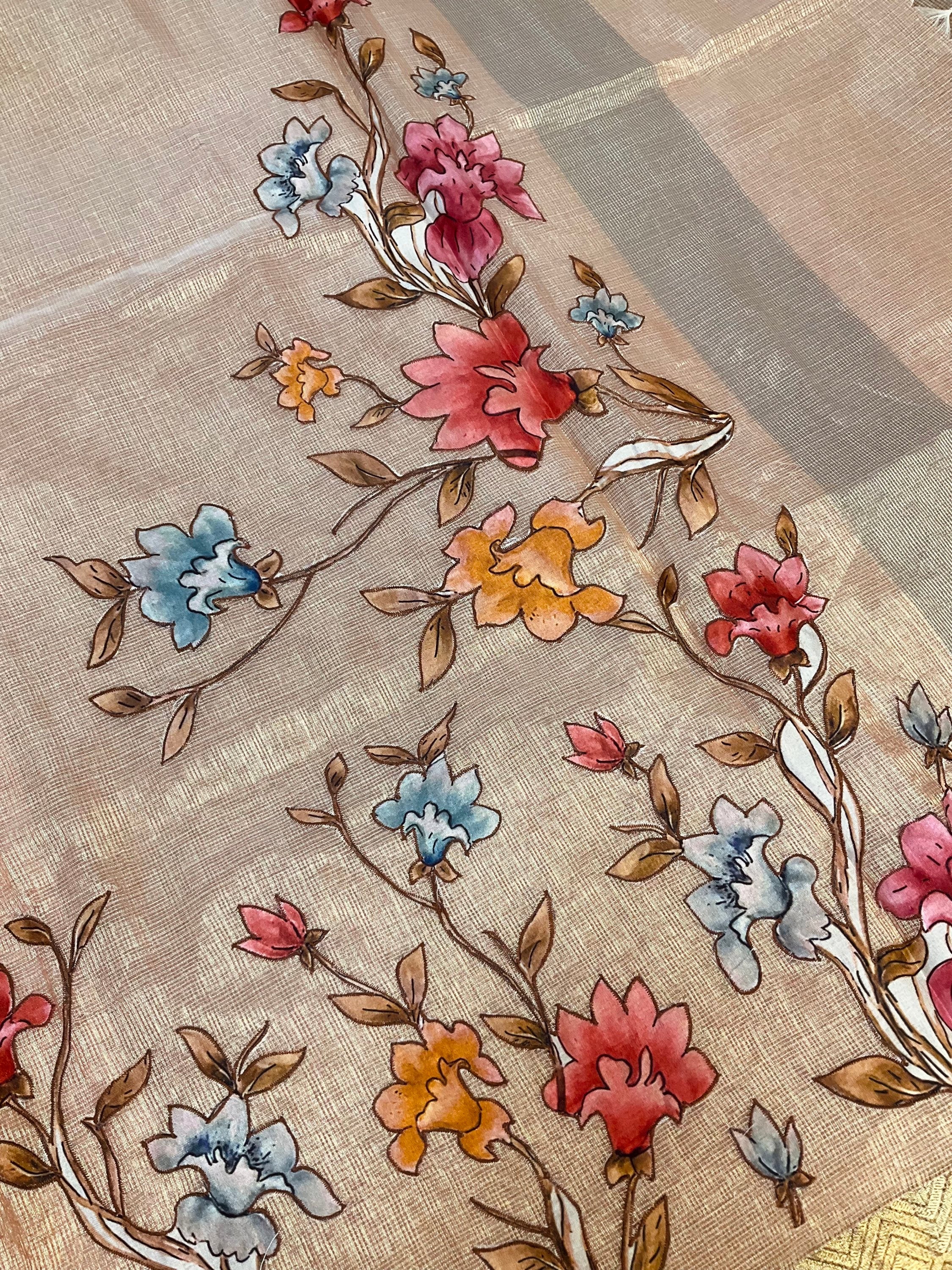 Tissue saree with applique work image 6