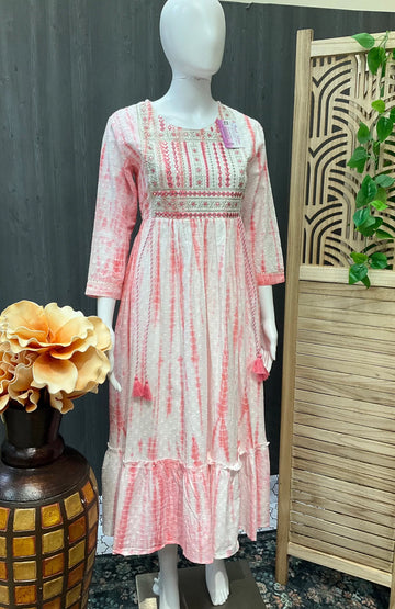 Baby Pink - Tye and Dye Long Kurti-size 42/44