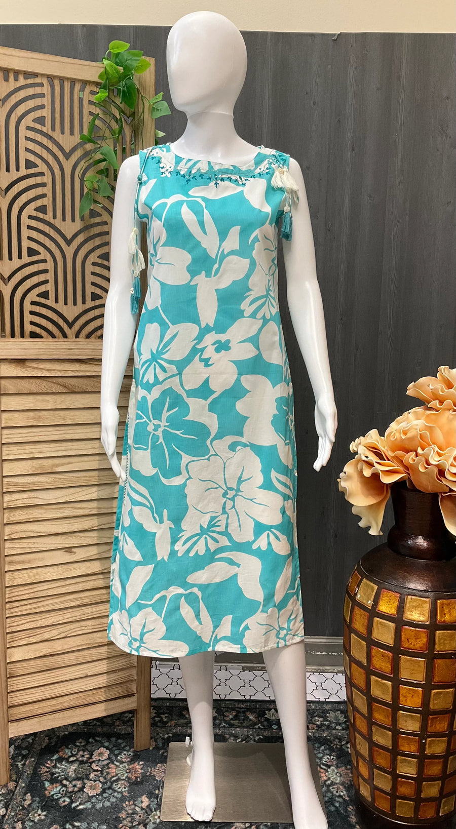 Summer Special-Cotton Sleeveless Floral Kurti