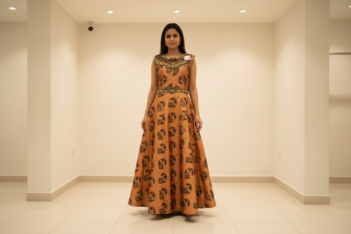 Orange Party Wear Kurti Size 40 - Intricate Work Design