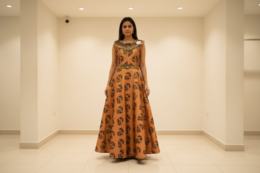 Women’s Orange Intricate Work Design Kurti