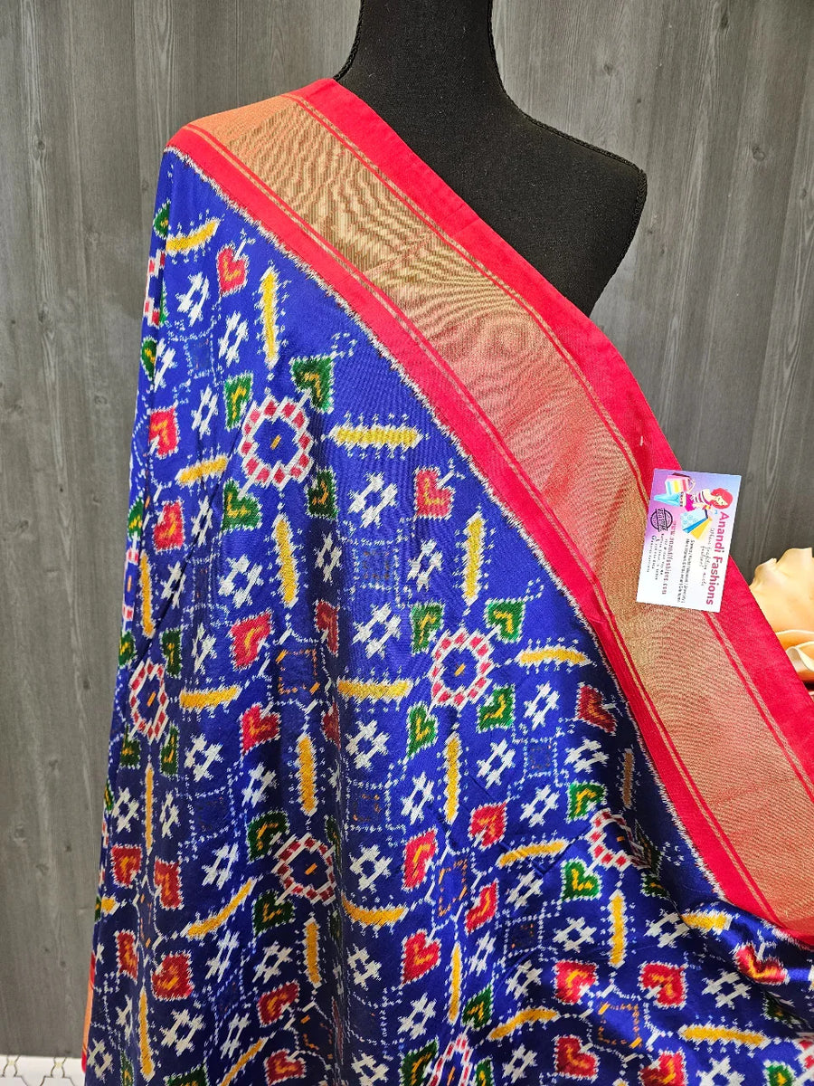 Ikkat Silk Dupatta - Royal Blue Pure Ikkat Silk Dupatta