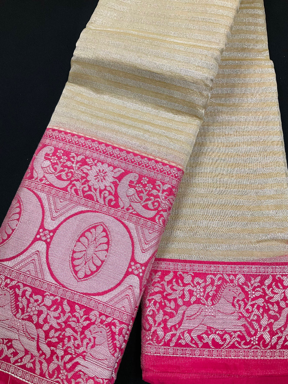 Tissue Organza Saree - Stunning Colors with large Border image 0