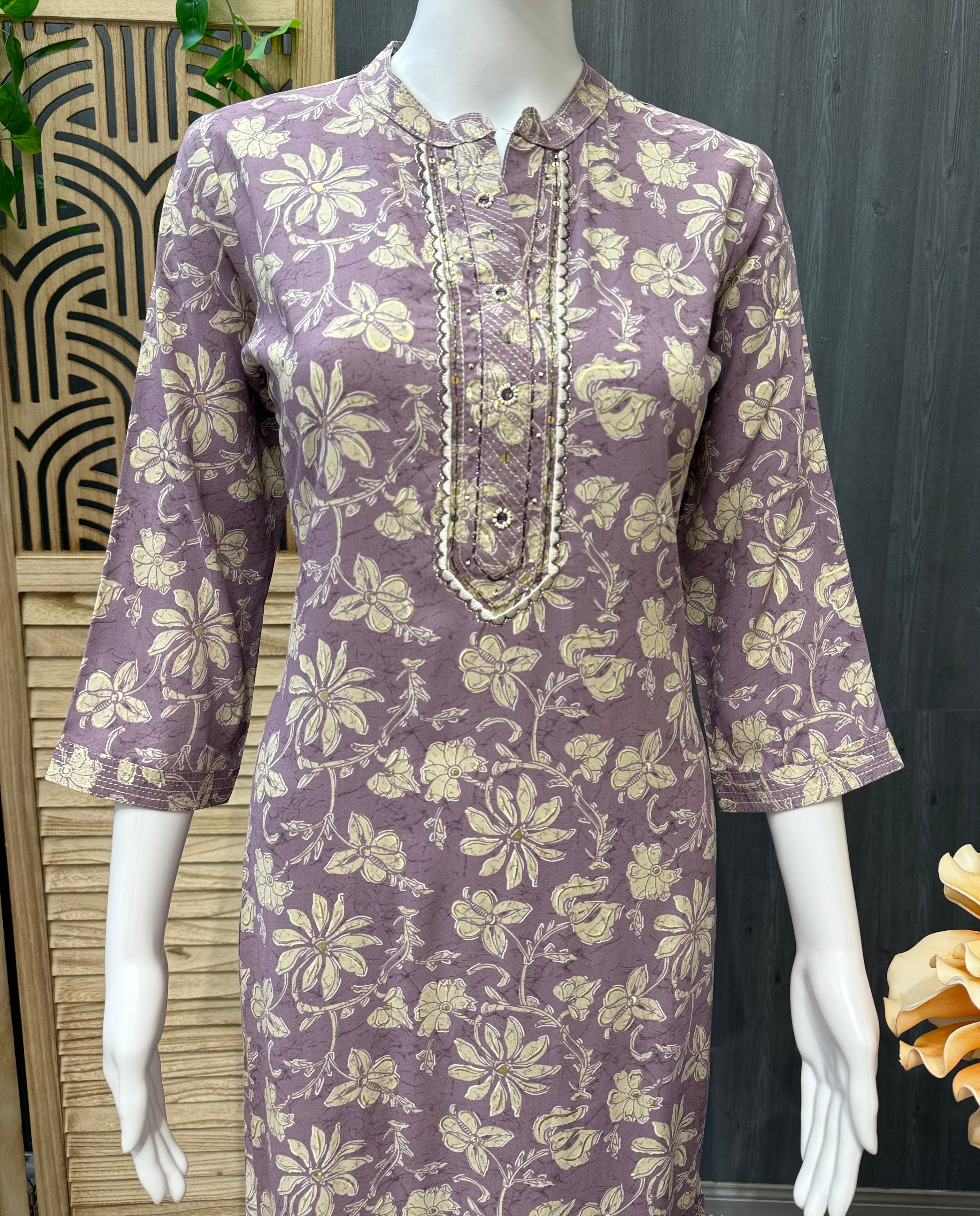 Lavender floral Cotton Kurti image 1