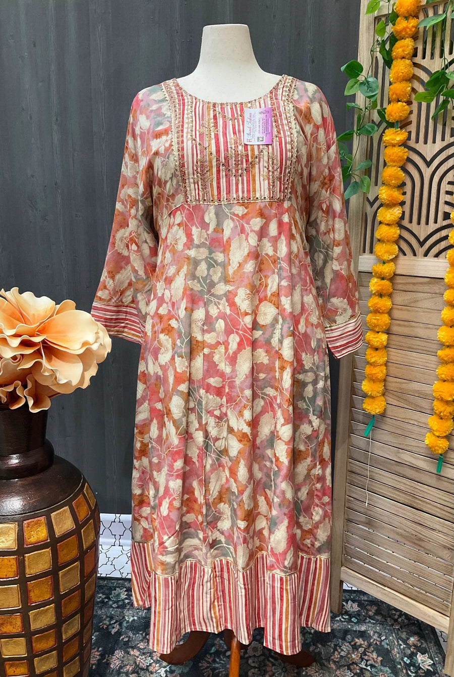 Plus Size Peach Anarkali Kurti Size 58 - Rayon Ethnic Wear