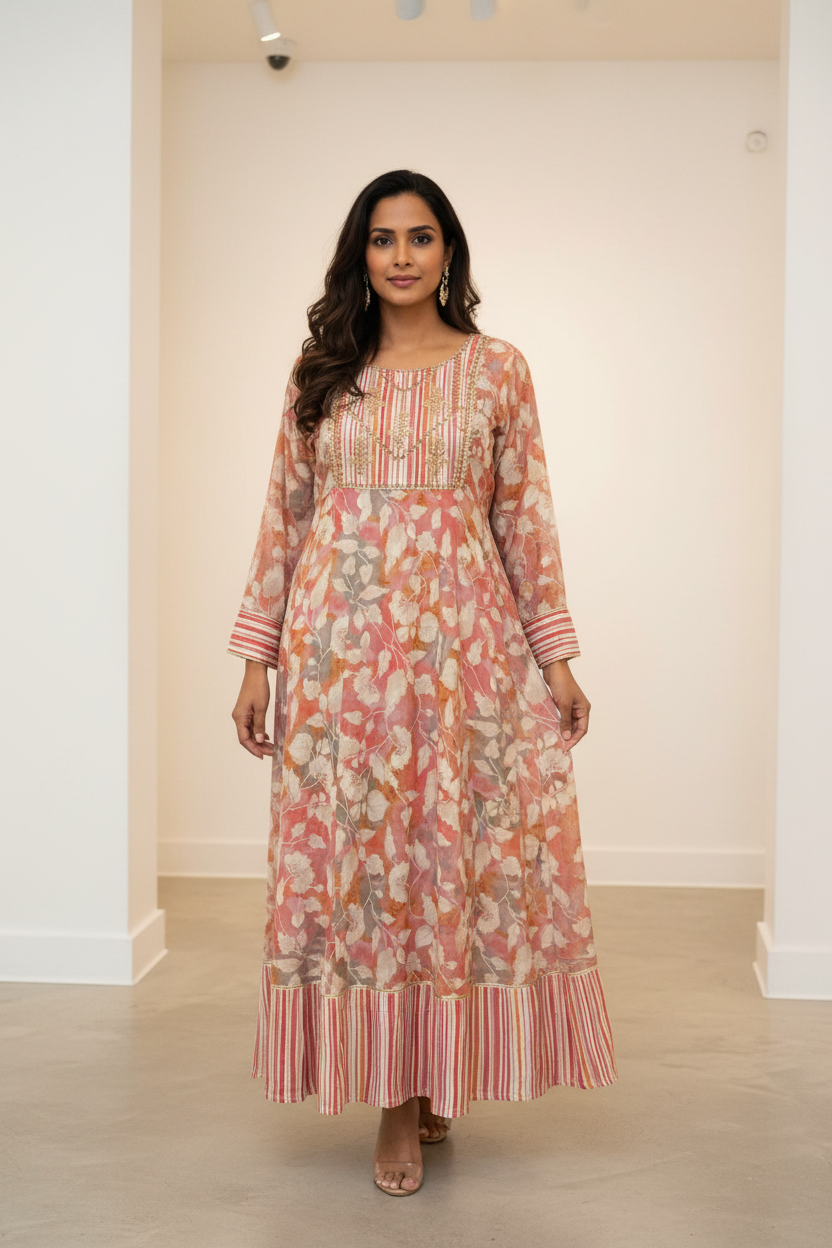 Plus Size Peach Rayon Anarkali Kurti