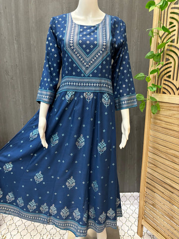 Long Kurti - Rayon print Anarkali Kurtis